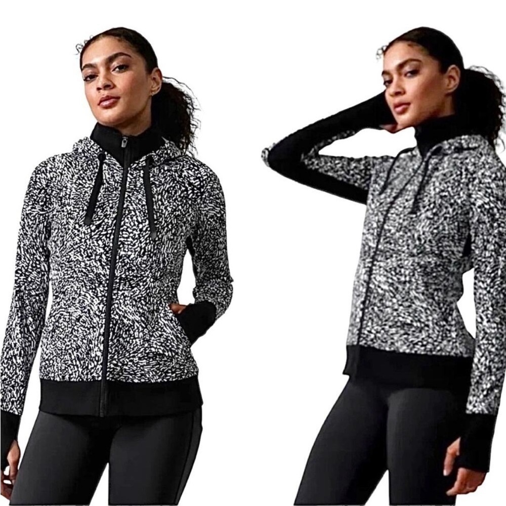 Athleta | Women’s Full Zip Triumph Hooded Jacket Size XS Black & White